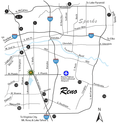 numbered map of Reno local attractions
